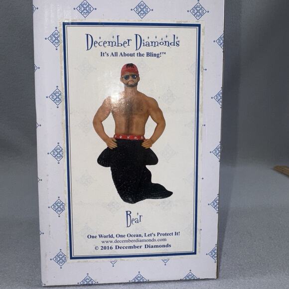 December Diamonds Bear Merman Ornament 2016 Red Cap Black Tail Retired - Picture 11 of 16